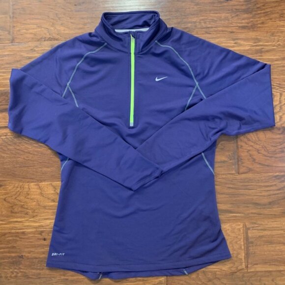 Nike - Dri Fit 1/2 Zip Running Pullover 438726-422 | Small: Purple Navy & Lime - Picture 2 of 15